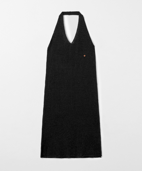 Halter-neck Layered Knit One-Piece Black MDOP060BLACK