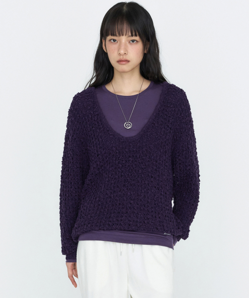 U-Neck Oversized Knit Top Purple MDKT131PURPLE