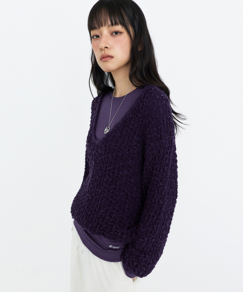 U-Neck Oversized Knit Top Purple MDKT131PURPLE