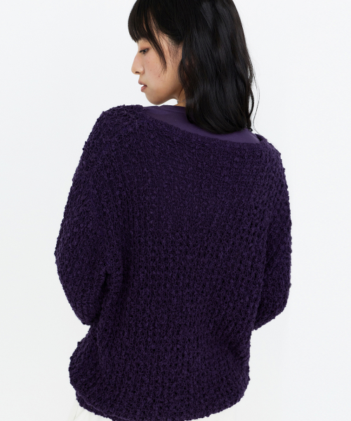 U-Neck Oversized Knit Top Purple MDKT131PURPLE