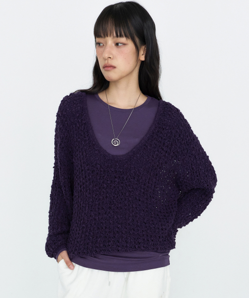 U-Neck Oversized Knit Top Purple MDKT131PURPLE
