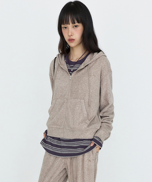 Soft ESSENTIALS Hood Zip Up Light Brown MDTS104LBROWN