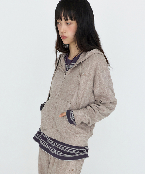 Soft ESSENTIALS Hood Zip Up Light Brown MDTS104LBROWN