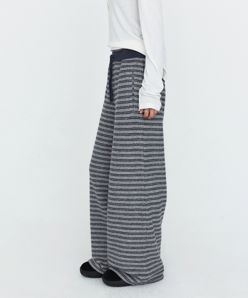Striped Elastic-Waist Knit Pants Gray MDPT091GRAY