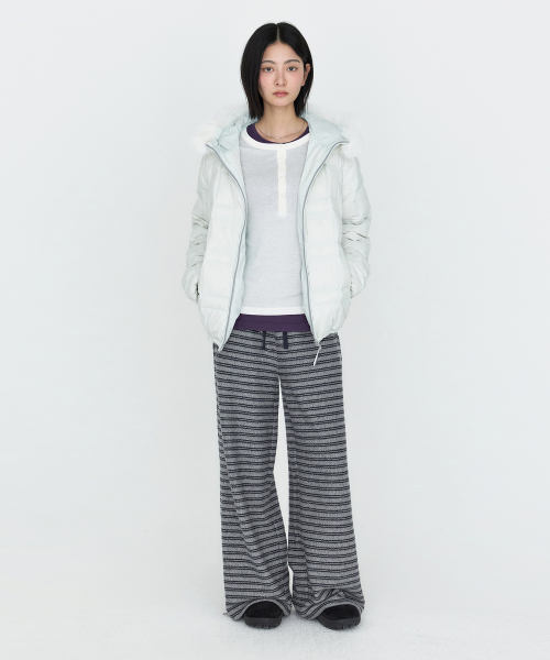 Striped Elastic-Waist Knit Pants Gray MDPT091GRAY