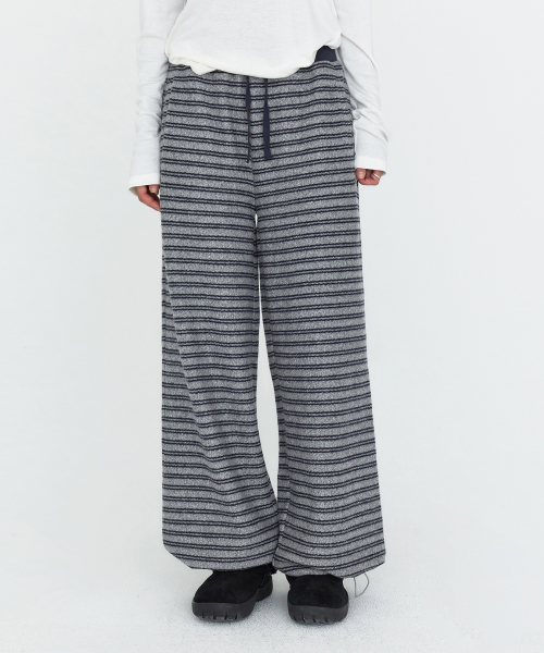 Striped Elastic-Waist Knit Pants Gray MDPT091GRAY