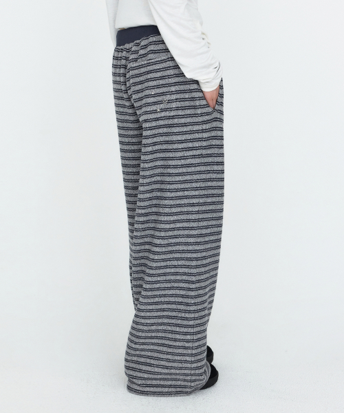 Striped Elastic-Waist Knit Pants Gray MDPT091GRAY