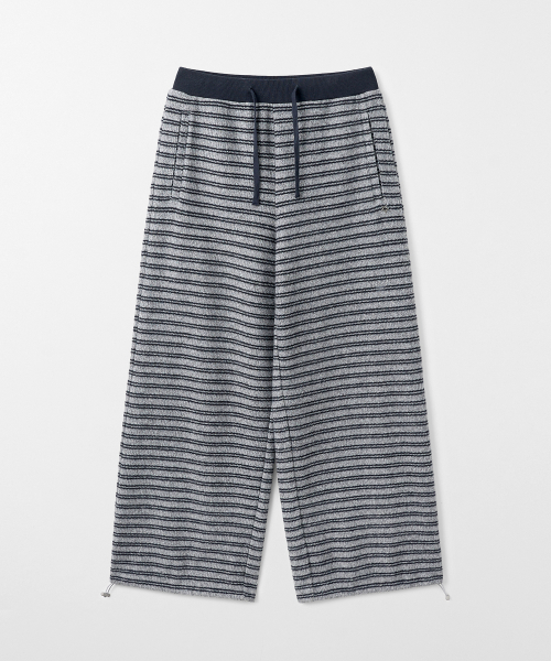Striped Elastic-Waist Knit Pants Gray MDPT091GRAY