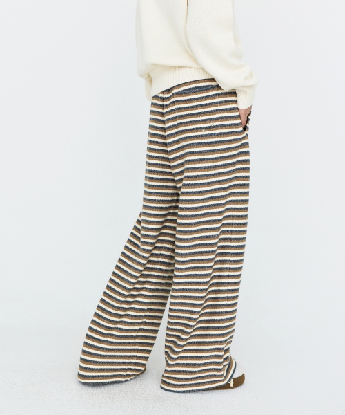 Striped Banding Knit Pants Beige MDPT091BEIGE