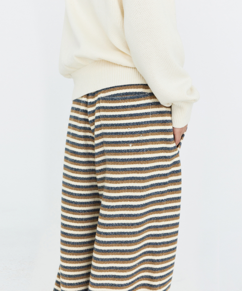 Striped Banding Knit Pants Beige MDPT091BEIGE