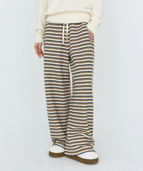 Striped Banding Knit Pants Beige MDPT091BEIGE