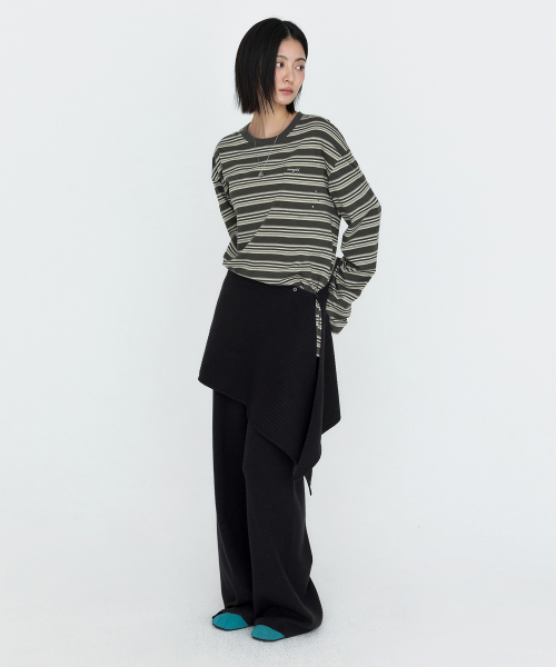 [SET] Wrap Skirts Layered Knit Pants Black MDPT084BLACK