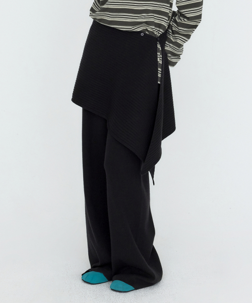 [SET] Wrap Skirts Layered Knit Pants Black MDPT084BLACK