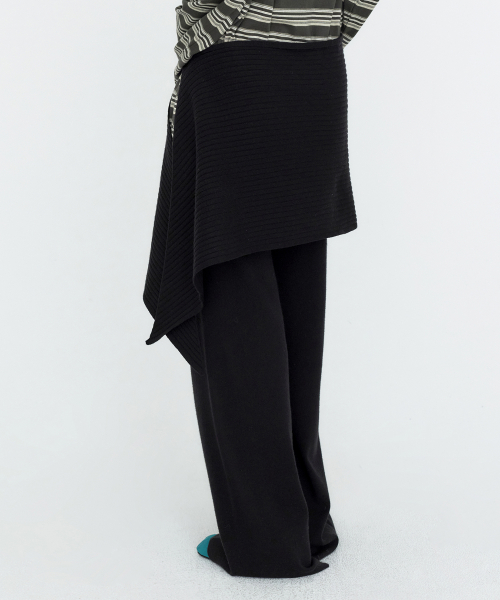 [SET] Wrap Skirts Layered Knit Pants Black MDPT084BLACK