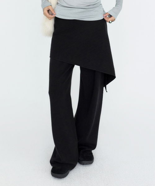 [SET] Wrap Skirts Layered Knit Pants Black MDPT084BLACK