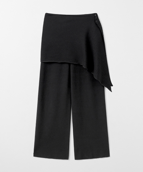 [SET] Wrap Skirts Layered Knit Pants Black MDPT084BLACK