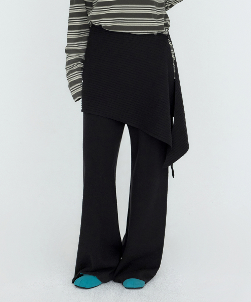 [SET] Wrap Skirts Layered Knit Pants Black MDPT084BLACK