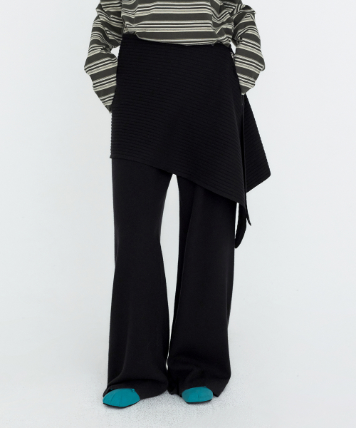 [SET] Wrap Skirts Layered Knit Pants Black MDPT084BLACK