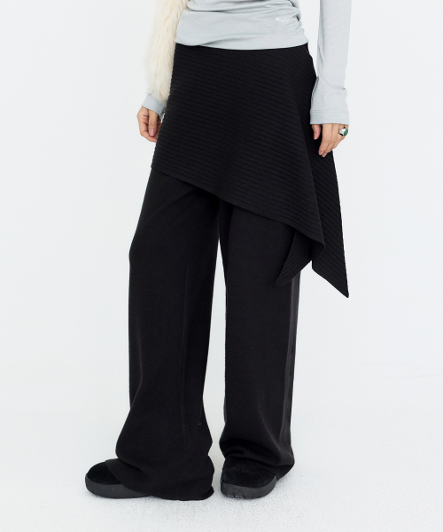 [SET] Wrap Skirts Layered Knit Pants Black MDPT084BLACK