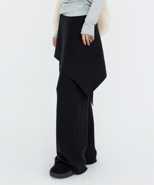 [SET] Wrap Skirts Layered Knit Pants Black MDPT084BLACK