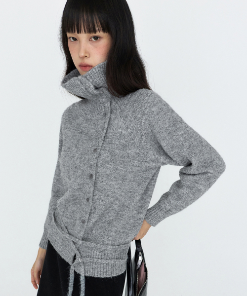 Asymmetric Collar Knit Cardigan Gray MDKT137GRAY