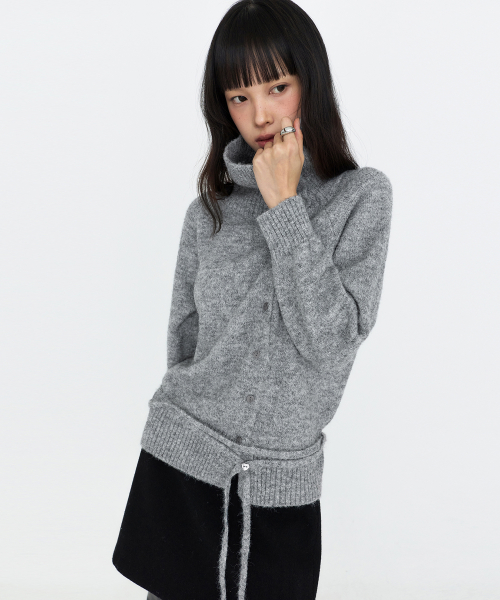Asymmetric Collar Knit Cardigan Gray MDKT137GRAY