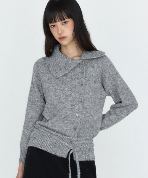 Asymmetric Collar Knit Cardigan Gray MDKT137GRAY