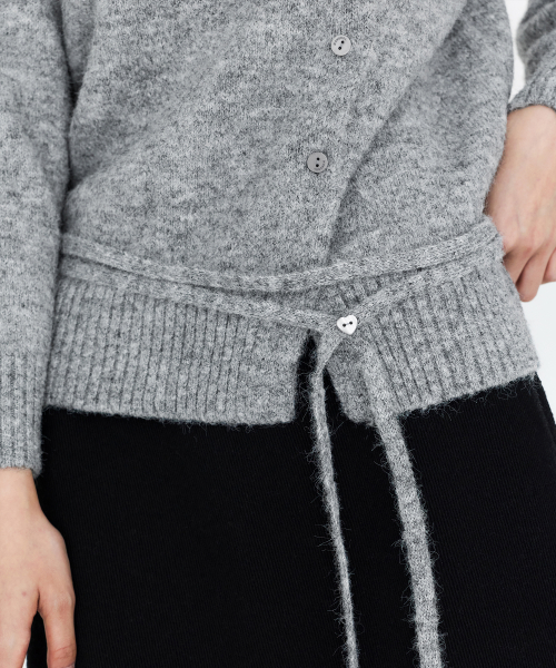 Asymmetric Collar Knit Cardigan Gray MDKT137GRAY