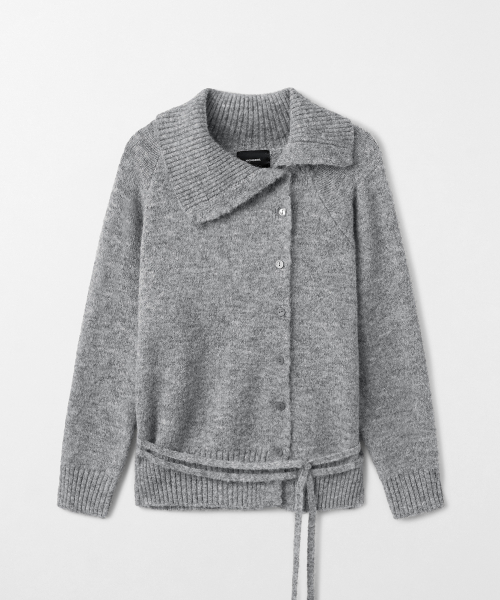 Asymmetric Collar Knit Cardigan Gray MDKT137GRAY