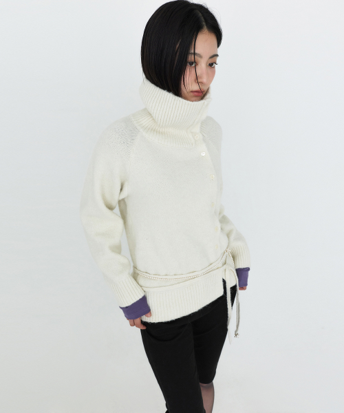 Asymmetric Collar Knit Cardigans Ivory MDKT137IVORY