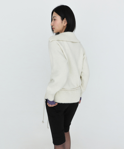 Asymmetric Collar Knit Cardigans Ivory MDKT137IVORY