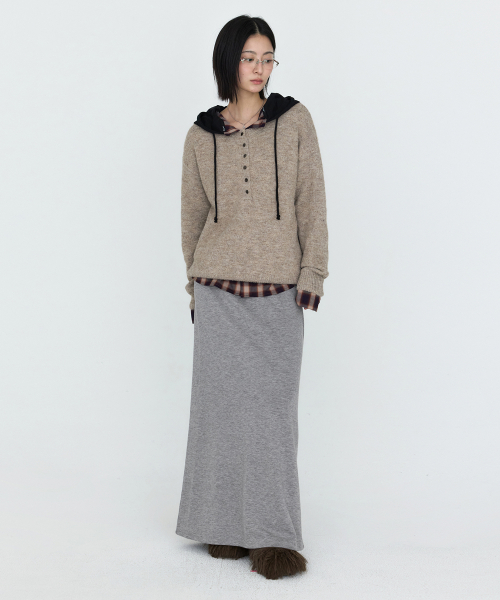Henley Neck Oversized Knit Top Beige MDKT132BEIGE