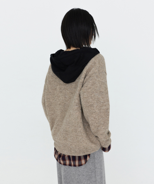 Henley Neck Oversized Knit Top Beige MDKT132BEIGE