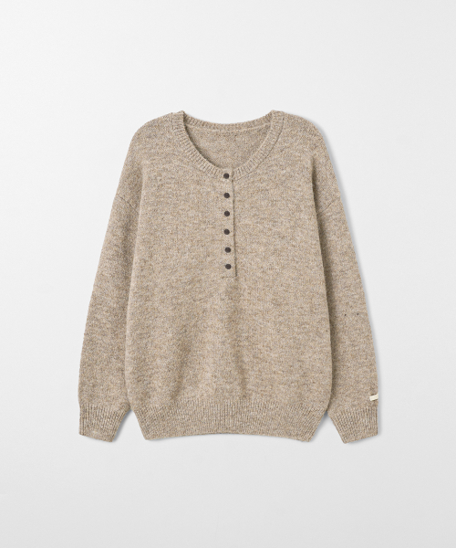 Henley Neck Oversized Knit Top Beige MDKT132BEIGE