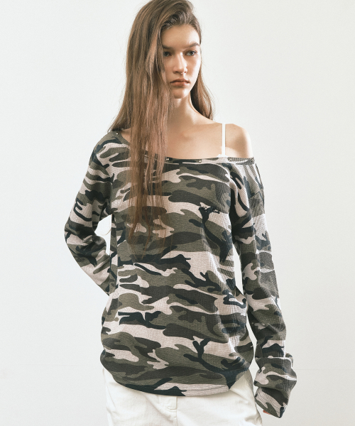 CAMO OFF SHOULDER TOP_BEIGE
