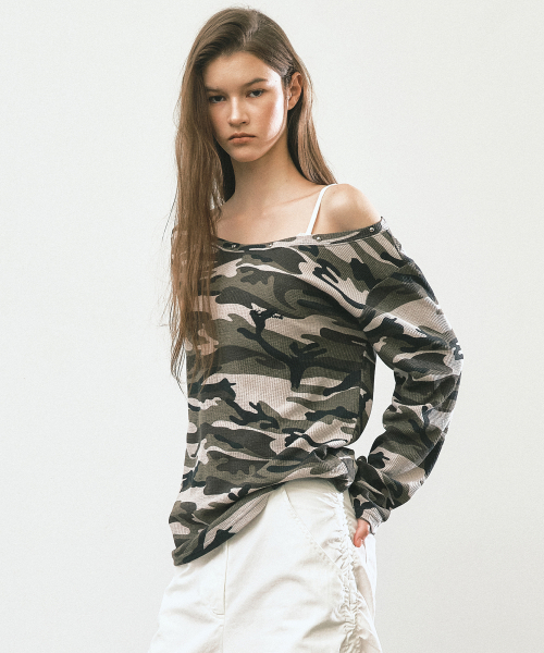 CAMO OFF SHOULDER TOP_BEIGE
