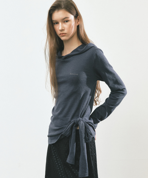 STRAP HOOD LONG SLEEVE TOP_NAVY