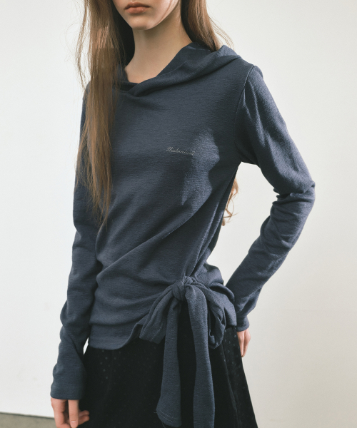 STRAP HOOD LONG SLEEVE TOP_NAVY
