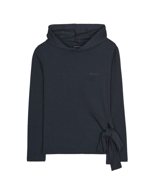 STRAP HOOD LONG SLEEVE TOP_NAVY
