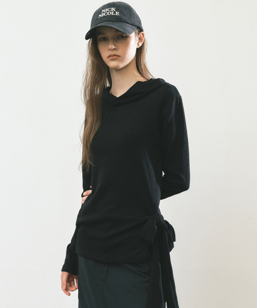 STRAP HOOD LONG SLEEVE TOP_BLACK