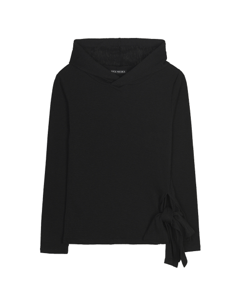 STRAP HOOD LONG SLEEVE TOP_BLACK