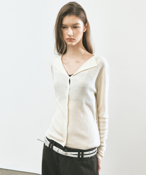 OPEN COLLAR KNIT CARDIGAN_IVORY