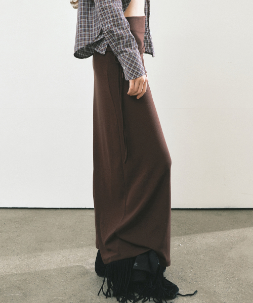 FOLD OVER LONG SKIRT_BROWN