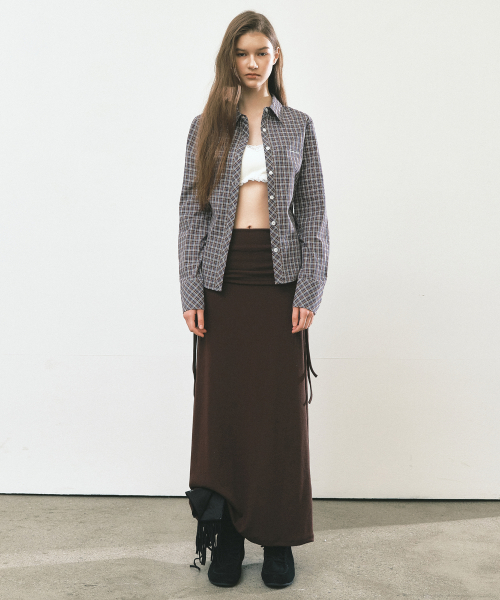 FOLD OVER LONG SKIRT_BROWN
