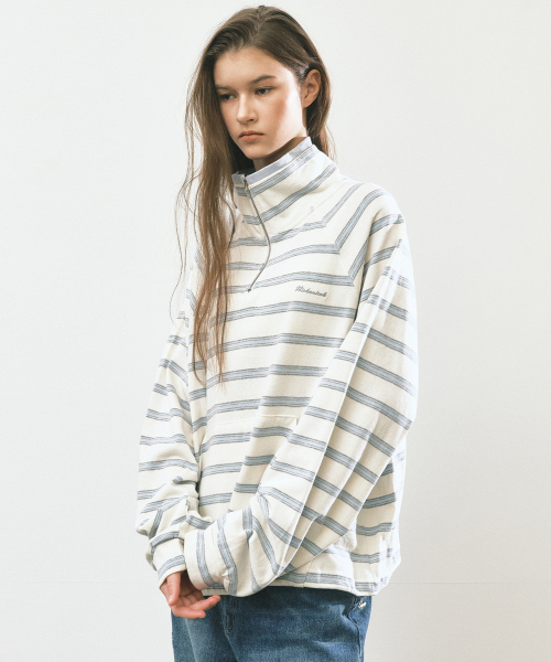 STRIPE HALF ZIP-UP SWEATSHIRT_IVORY