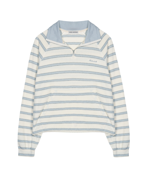 STRIPE HALF ZIP-UP SWEATSHIRT_IVORY