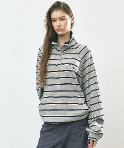 STRIPE HALF ZIP-UP SWEATSHIRT_GRAY