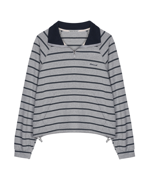 STRIPE HALF ZIP-UP SWEATSHIRT_GRAY
