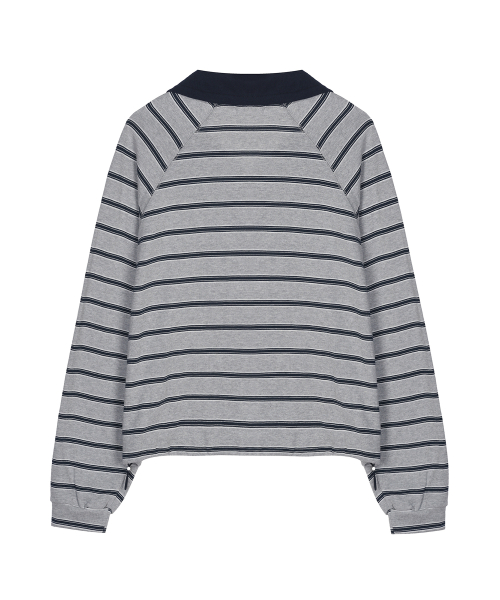 STRIPE HALF ZIP-UP SWEATSHIRT_GRAY