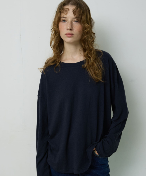 Boat Neck Loose Tee Navy